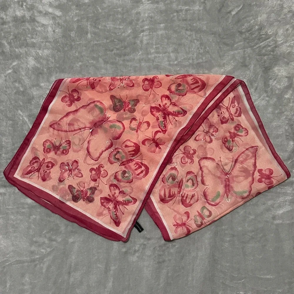 Satin Womens Scarf Butterflies Pink Oblong Y2K 90s -  62